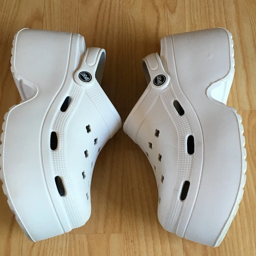 Sporto White Platform Clog Wedge Sandals with Back Strap